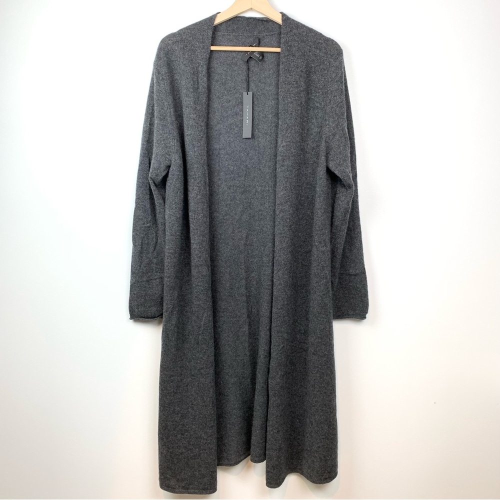 NWT Cashmere Tahari Duster Open Cardigan Sz Large Gray Quiet Luxury Soft